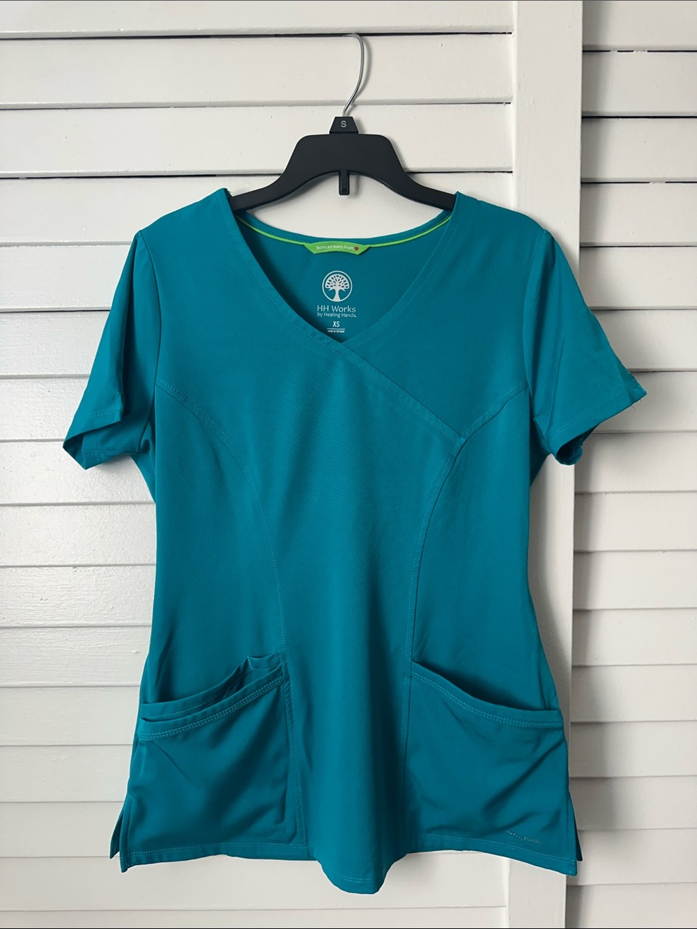 Healing Hands Teal V-Neck Women's Scrub Top with Front Pockets